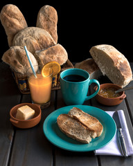 ROASTED BREAD WITH COFFEE AND ORANGE JUICE DARK FOOD