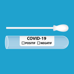 Covid-19 Coronavirus équipement médical kit de dépistage. Illustration. Etiquette en français.