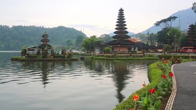 Pura Ulun Danu temple on the lake Bratan in Bali, Indonesia is a major water temple on Bali.