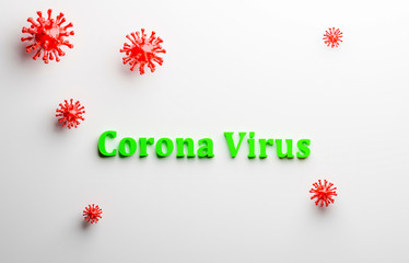 Naklejka na ściany i meble Abstract virus strain model of MERS-Cov or middle East respiratory syndrome coronavirus and Novel coronavirus 2019-nCoV with text on white background. Virus Pandemic Protection Concept