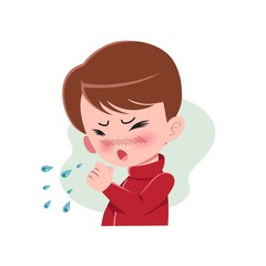 Boys Or People Suffering From Various Symptoms Of The Common Cold And Flu. Character With Cough. Sickness Concept. Isolated. Vector Illustration in Flat Cartoon Style. Health and Medical. EPS 10