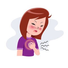 Girls or Woman or People With Heart Attack. Character with Chest Pain. Heartache. Painful Expression on Face. Sickness Concept. Isolated. Vector Illustration in Flat Cartoon Style. Health and Medical.
