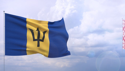 High resolution close-up flag of Barbados. 3D illustration.
