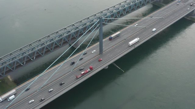 4k 24fps rec709graded Rheinbruecke Verkehr Standbild Karlsruhe Baden-Wuerttemberg Germany 20-03-2020