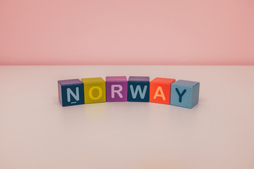 Word Norway spelled out in alphabet blocks