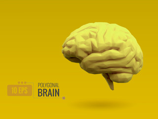Low poly bright lemon yellow brain on yellow BG