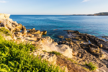 Fototapeta na wymiar views from the walking path between the beaches of Protaras, Cyprus