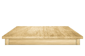 Bamboo asian style wooden board for putting products. Wooden plank surface table isolated on white background.