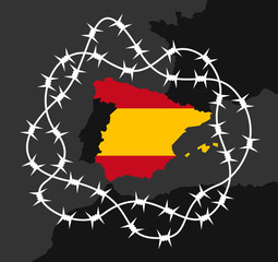 Lockdown and quarantine of Spain - Spanish country and state is closed by barbed wire - Borders and frontiers are prohibited and forbidden to cross