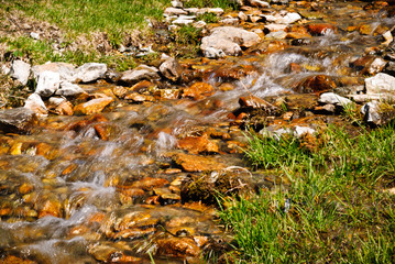 Small mountain stream with a stone riverbed