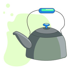Obraz premium Kettle. The kettle on the stove.Teapot icon. Flat illustration of vector metalic kettle. tea isolated on white background. drinks sign symbol