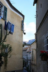 Finalborgo (SV), Italy - December 12, 2017: A typical house in Finalborgo village, Finale Ligure, Liguria, Italy
