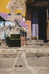 Entrance of old refugee housing in Athens, Greece