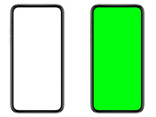 Studio shot of Smartphone iphoneX with blank white screen for Infographic Global Business Marketing investment Plan, mockup model similar to iPhone 11 Pro Max.