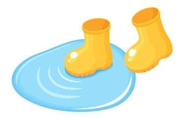 水たまりを歩く長靴のイラスト