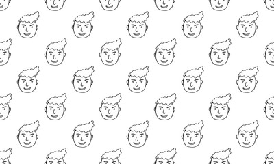 cartoon face vector people. Hand drawn line art illustration. Human emotions doodle seamless pattern