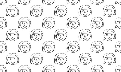 cartoon face vector people. Hand drawn line art illustration. Human emotions doodle seamless pattern