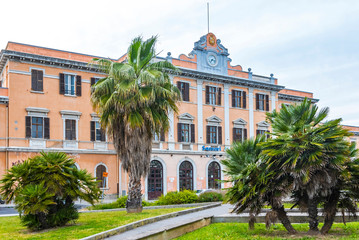 Facade view of Building of Sassari railway station (Stazione di Sassari), 2nd largest railway...