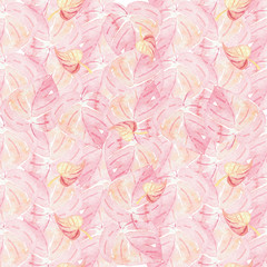 Fototapeta na wymiar Watercolor background of tender pink leaves. For holiday paper, cards, invitations, textiles or wallpaper.