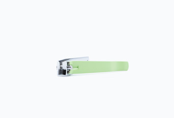 Green iron nail clippers white background and isolated