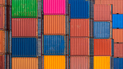 Colorful containers stacked in the harbor.