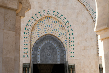 Entrance facade of the Hassan II Mosque in Casablanca
