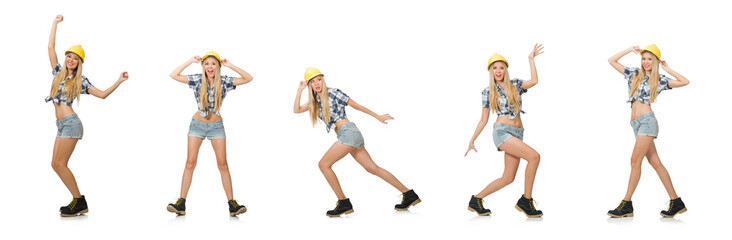 female construction worker isolated on white