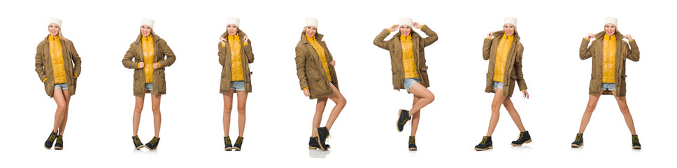 Pretty woman in jeans shorts isolated on white