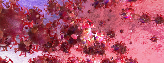 Coronavirus 2019-nCov novel coronavirus concept resposible for asian flu outbreak and coronaviruses influenza as dangerous flu strain cases as a pandemic. Microscope virus close up. 3d rendering