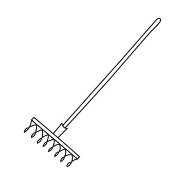 Garden rake. Hand drawn simple vector icon.