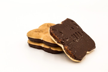 Cookies with chocolate face close up