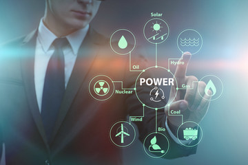 Energy mix concept with businessman