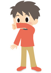 咳を腕で抑える男の子