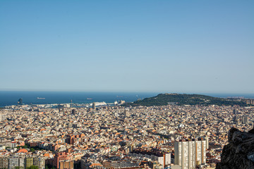 Panoramic skyline view of Barcelona city, Catalonia, Spain.