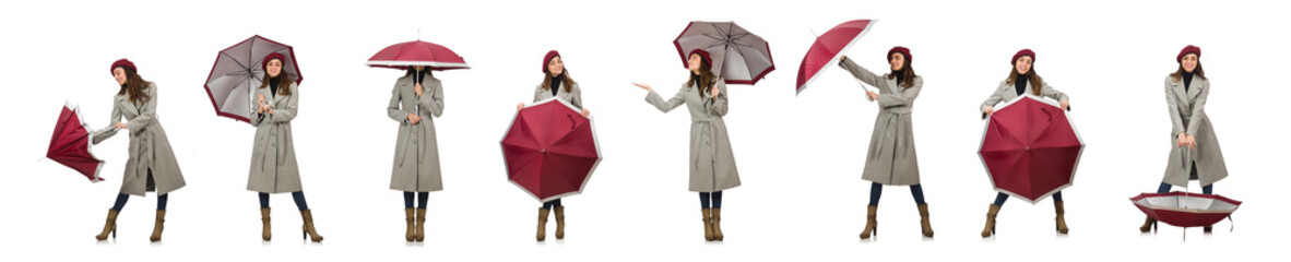 Woman with umbrella isolated on white © Elnur