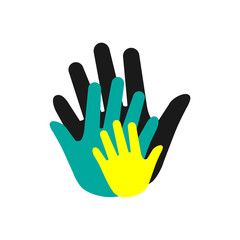 Adult and kid hands, family icon. Stock vector illustration isolated on white background