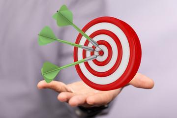 Dart arrow on target dartboard, Business success concept..