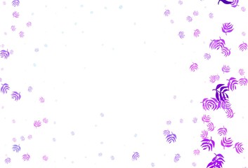 Light Pink, Blue vector doodle background with leaves.