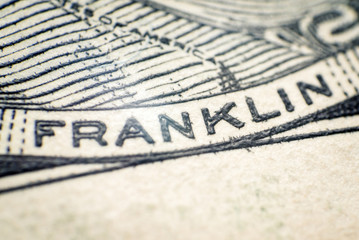 Macro shot of US dollars for the whole frame. Horizontal frame