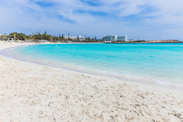 Fototapeta na wymiar Nissi Beach is a popular beach in the resort of Ayia Napa, Cyprus