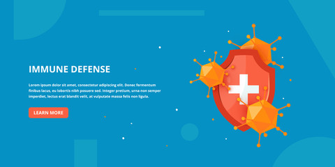 Immune system banner in cartoon style, vector
