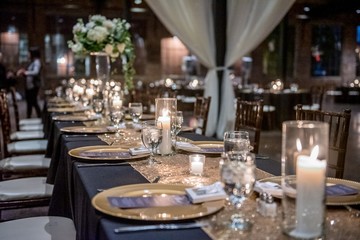 Closeup shot of an elegant wedding table setting in the hall