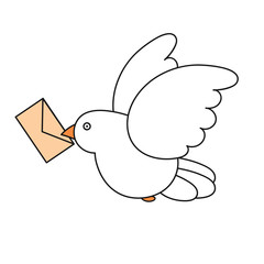 Vector flat style illustration of post pigeon. Icon for web. Isolated