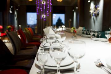 Restaurant tables set for celebration