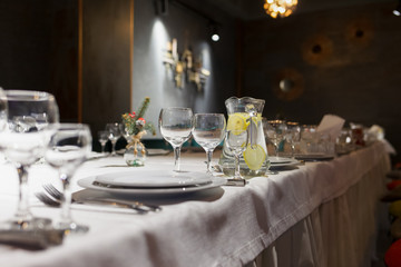 Restaurant tables set for celebration