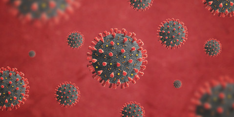 Coronavirus virions attack cells. Concept of a dangerous virus epidemic