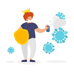 Fight covid-19 corona virus. Concept of the fight against the crown virus, flu and other infections. The virus is not scary. Victory. Modern diseases. Vector illustration.