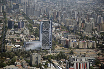 Edificio Teléfonica, Plaza Italia o Baquedano, desde Cerro San Cristóbal, Santiago de Chile, Chile