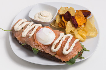 Sandwich with fresh sliced salmon