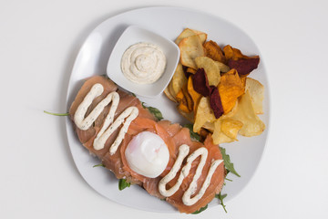 Sandwich with fresh sliced salmon